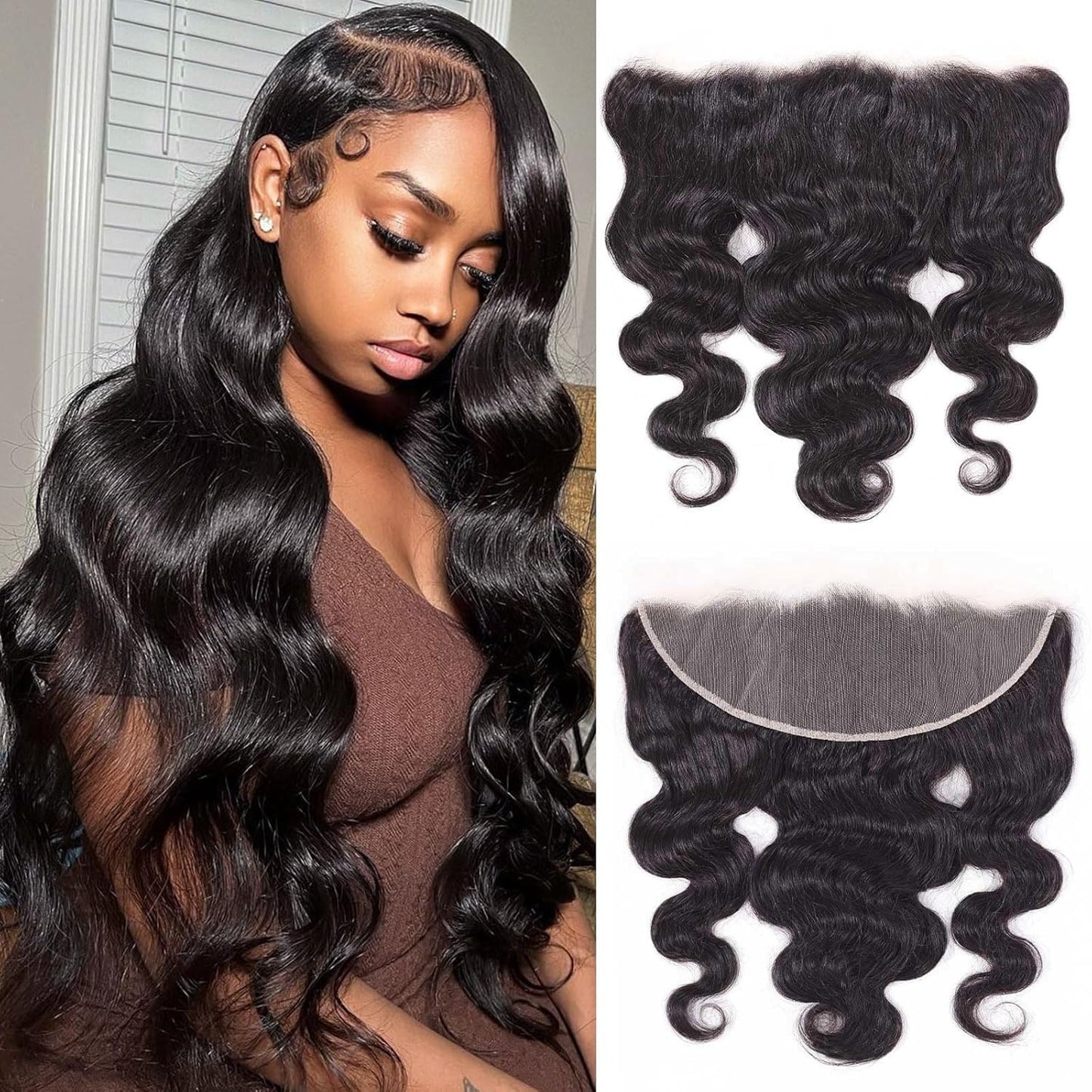 13x4 HD Lace Frontal Human Hair Body Wave SKINLIKE 0.1mm Ultra-Thin HD Lace Frontal Pre Plucked Natural Hairline Small Knots 12A Braizilian Virgin Hair 14 Inch Body Wave Human Hair