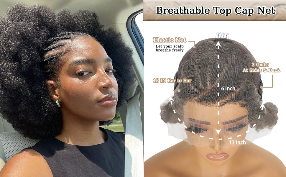 Braided Wigs for Black Women Human Hair Afro Puff Lace Frontal Hair Wigs Afro KinkyCurly Human Hair 13x6 Hd Lace Front Pre Braided Cornrow Wig 200% Density (6 inch)
