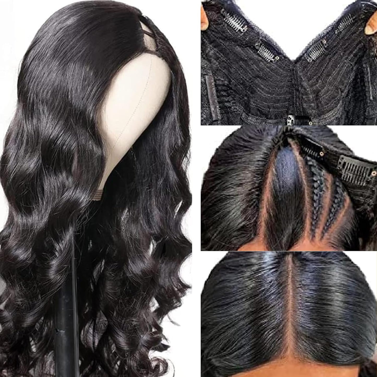 U Part Human Hair Wig Body Wave for Women Brazilian Remy Upart Human Hair Wig Beginner Friendly No Sew in NO Glue Half Wig 180% Density Natural Color 20Inch