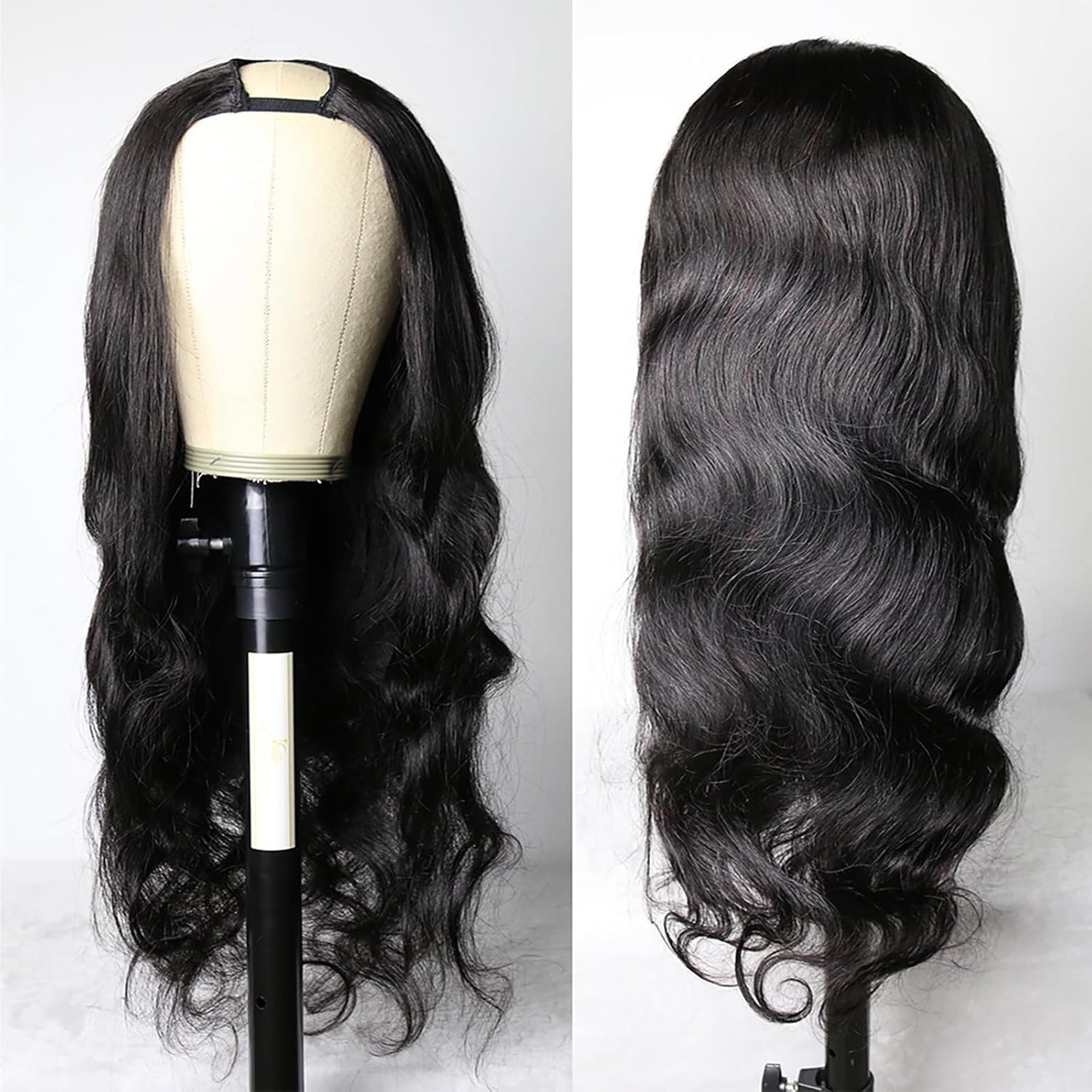 U Part Human Hair Wig Body Wave for Women Brazilian Remy Upart Human Hair Wig Beginner Friendly No Sew in NO Glue Half Wig 180% Density Natural Color 20Inch