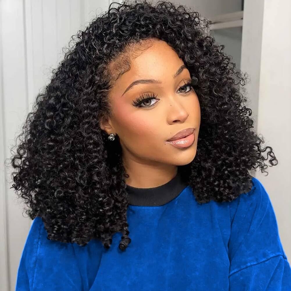 Kinky Curly Half Wig Human Hair 3 In 1 Headband Wig 200 Density Seamless Flip Over Curly Half Wig for Women Drawstring Wear and Go Glueless Wigs Human Hair Beginner Friendly 22 Inch