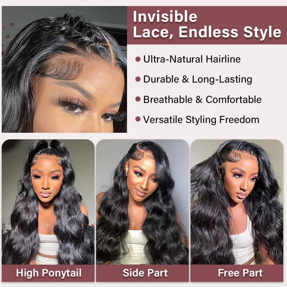 13x4 HD Lace Frontal Human Hair Body Wave SKINLIKE 0.1mm Ultra-Thin HD Lace Frontal Pre Plucked Natural Hairline Small Knots 12A Braizilian Virgin Hair 14 Inch Body Wave Human Hair