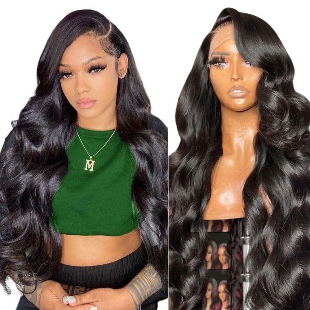 Body Wave Lace Front Wigs Human Hair Pre Plucked 13x4 Lace Front Wigs Human Hair 200% Density Brazilian Virgin Body Wave Wig for Women with Baby Hair 26Inch Natural Black