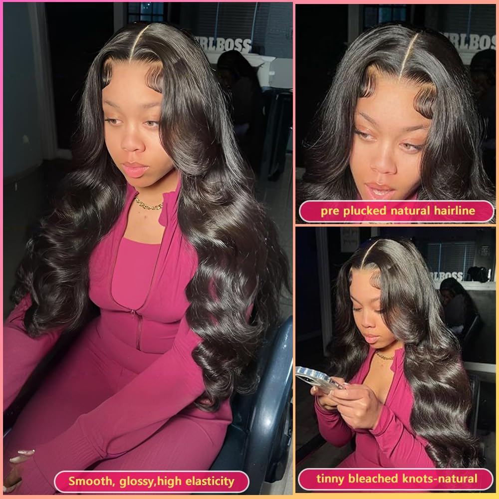 Body Wave Lace Front Wigs Human Hair Pre Plucked 13x4 Lace Front Wigs Human Hair 200% Density Brazilian Virgin Body Wave Wig for Women with Baby Hair 26Inch Natural Black