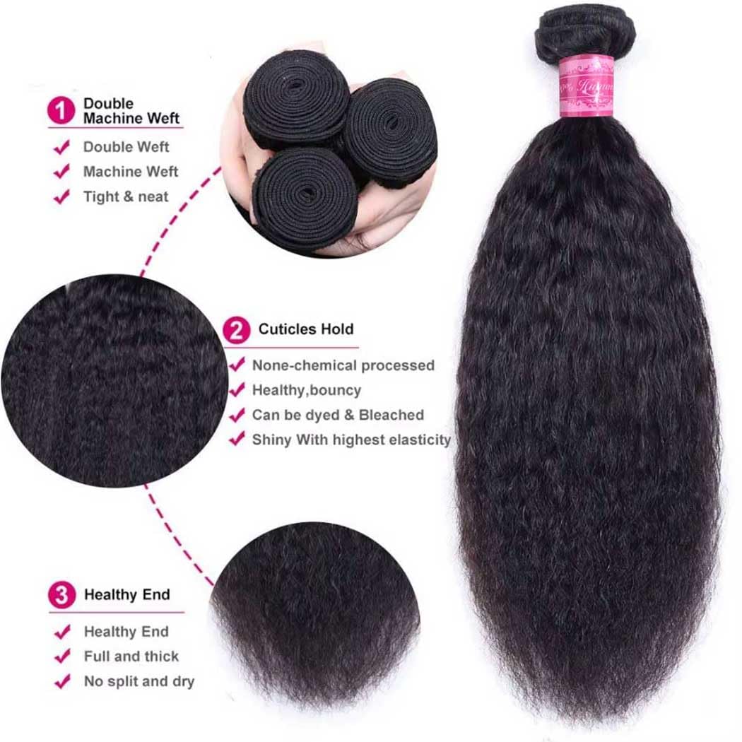 Kinky Straight Bundles Human Hair 20 22 24 Inch Brazilian Virgin Yaki Straight Bundles Human Hair 100% Unprocessed Natural Color for Black Women Visit the Jeekwiss Store