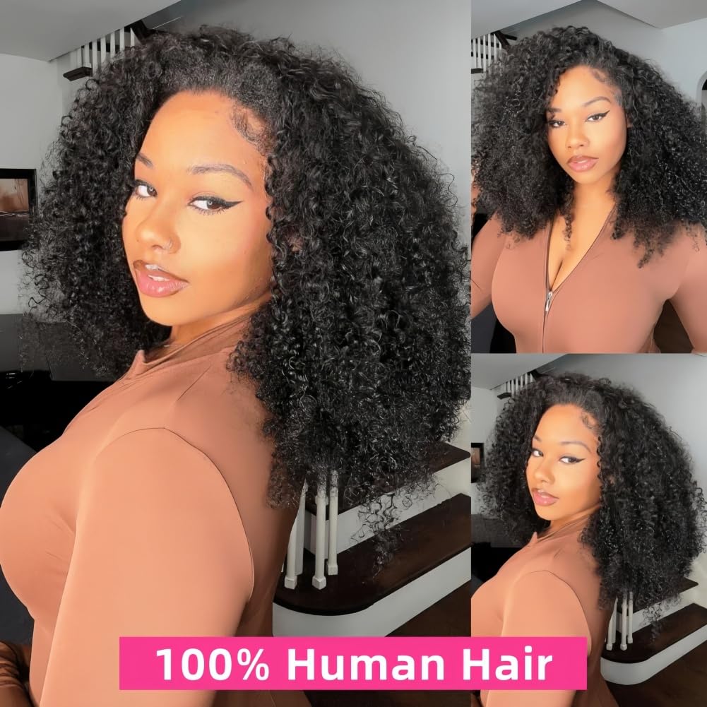 Kinky Curly Half Wig Human Hair 3 In 1 Headband Wig 200 Density Seamless Flip Over Curly Half Wig for Women Drawstring Wear and Go Glueless Wigs Human Hair Beginner Friendly 22 Inch