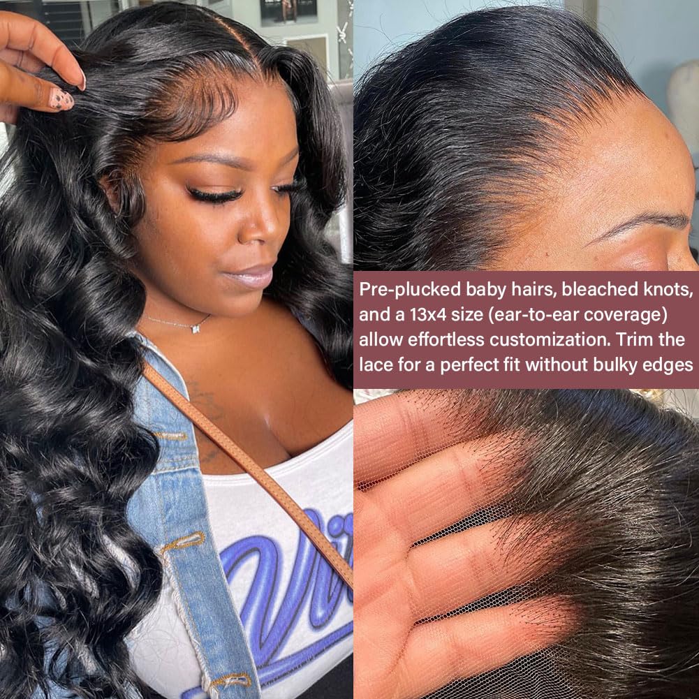 13x4 HD Lace Frontal Human Hair Body Wave SKINLIKE 0.1mm Ultra-Thin HD Lace Frontal Pre Plucked Natural Hairline Small Knots 12A Braizilian Virgin Hair 14 Inch Body Wave Human Hair