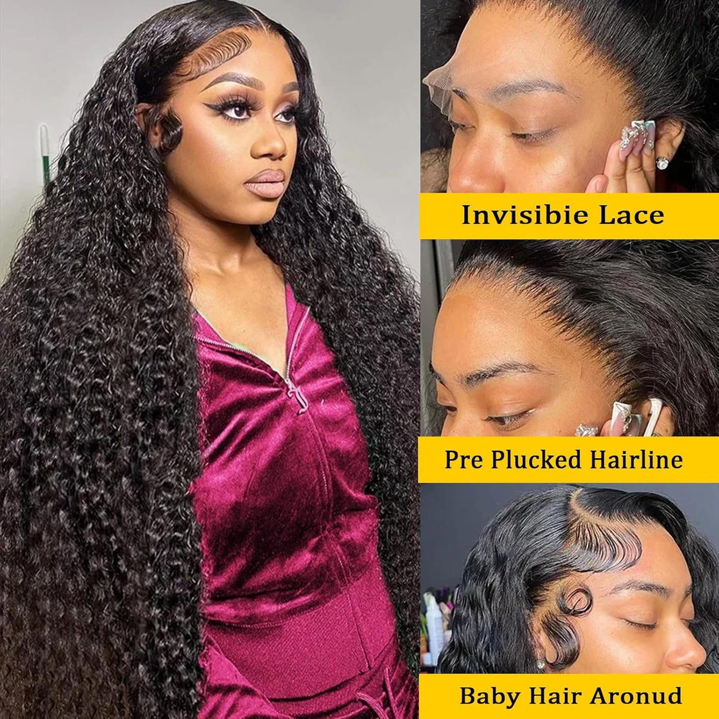 30 Inch Deep Wave Lace Front Wigs Human Hair 200% Density 13X6 HD Transparent Deep Curly Wigs 100% Real Human Hair Natural Color