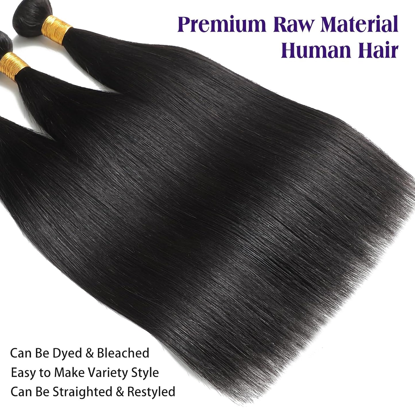 Straight Human Hair Bundles Raw Bundles Human Hair 20 22 24 Inch 12A Unprocessed Virgin Hair Extensions for Sew In Quick Weave Glossy Remy Hair Bundle for Women