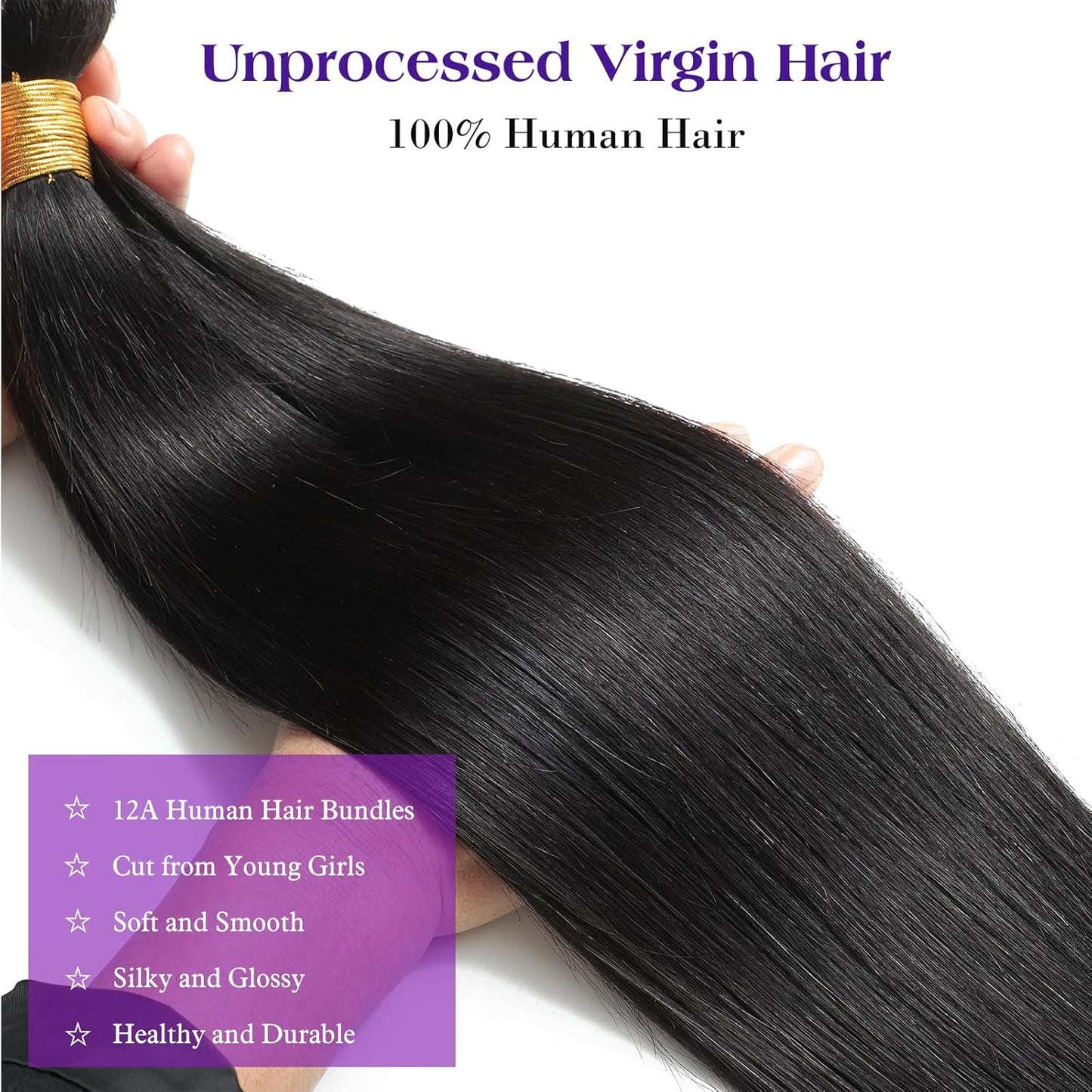 Straight Human Hair Bundles Raw Bundles Human Hair 20 22 24 Inch 12A Unprocessed Virgin Hair Extensions for Sew In Quick Weave Glossy Remy Hair Bundle for Women