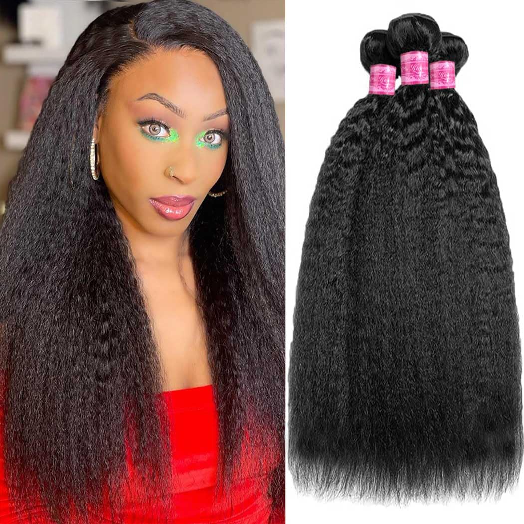 Kinky Straight Bundles Human Hair 20 22 24 Inch Brazilian Virgin Yaki Straight Bundles Human Hair 100% Unprocessed Natural Color for Black Women Visit the Jeekwiss Store