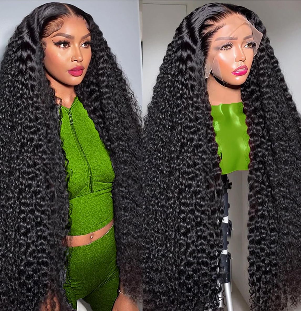 30 Inch Deep Wave Lace Front Wigs Human Hair 200% Density 13X6 HD Transparent Deep Curly Wigs 100% Real Human Hair Natural Color